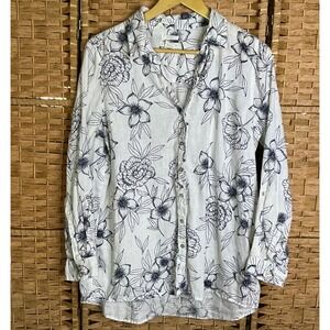 Shabby Chic Rachel Ashwell Women's Linen Blouse‎ Shirt Blue Floral Cottagecore